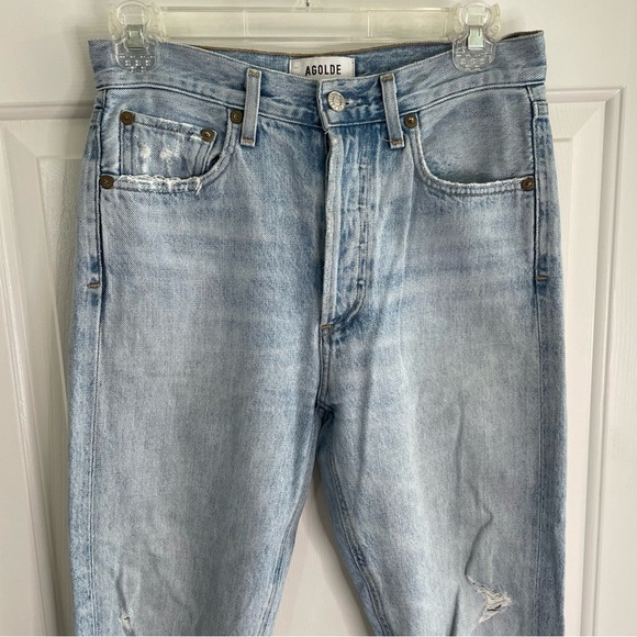 AGOLDE Light Blue Ripped Straight Buttonfly Jeans Size 24 ladies distressed chic - Picture 3 of 6